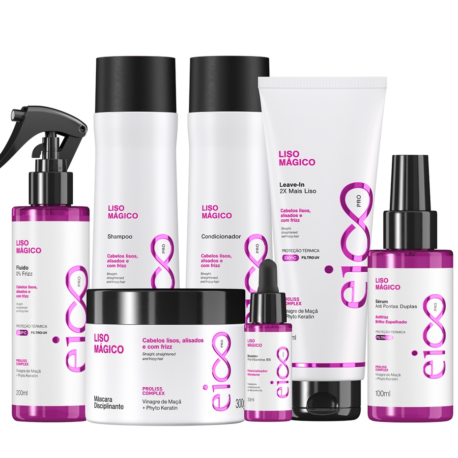 Eico Pro Liso Mágico Shampoo Condicionador Tratamento Pós Progressiva Máscara Protetores Térmico 200ml Sérum Reparador