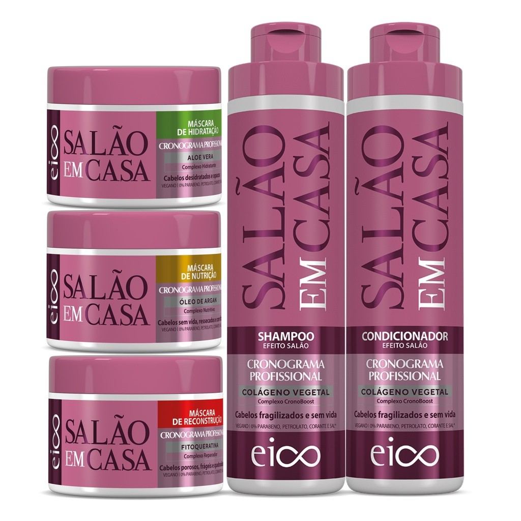 Eico Salão Em Casa Cronograma Profissional Shampoo Condicionador 800ml Máscaras Hidra Nutri Recons