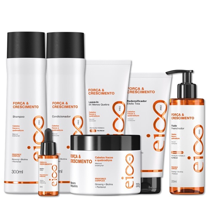 Kit Eico Pro Força & Crescimento Rapunzel Shampoo Condicionador Mascara Fluido Booster Leave-in Redensificador